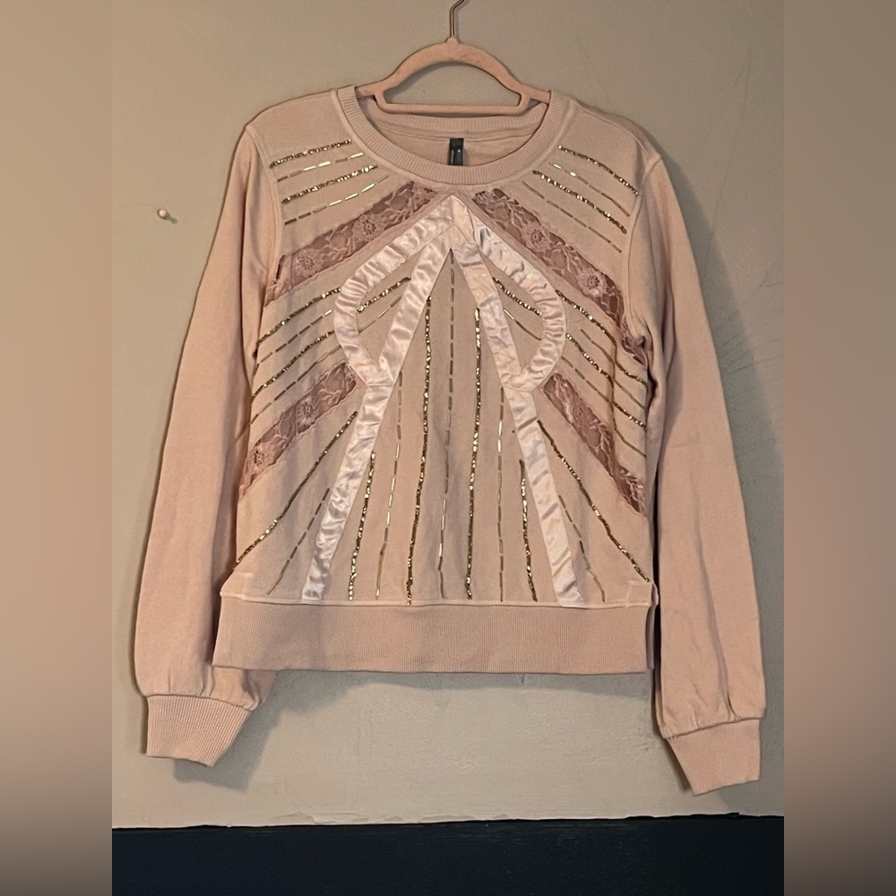 Anthropologie Beaded Bow Crewneck NWOT